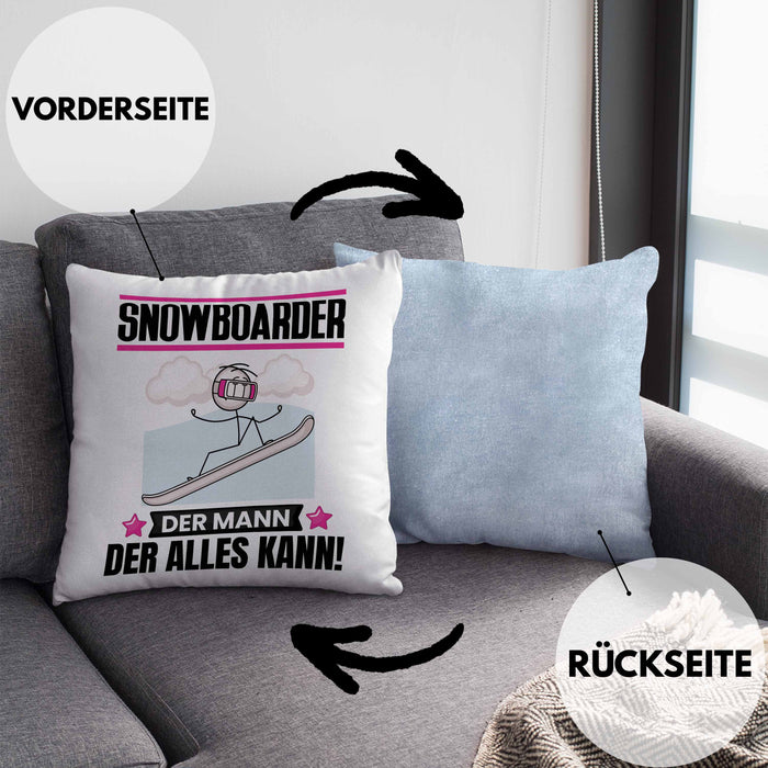 Snowboarder Kissen mit Füllung 40x40 Geschenk für Snowboarder Der Mann Der Alles Kann Geschenkidee zum Geburtstag (Grau) Blau Trendation
