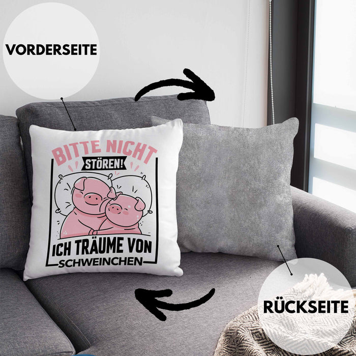 Schweine-Liebhaberin Kissen mit Füllung 40x40 Geschenk Bitte Nicht Stören Ich Träume Von Schweinchen Schwein Sau Besitzer Hausschwein (Grau) Grau Trendation