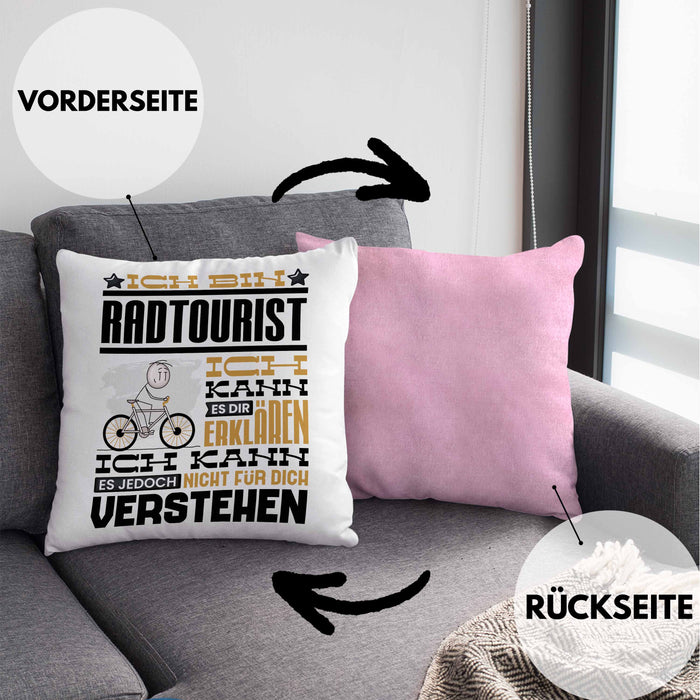 Radtourist Geschenk Kaffee-Kissen mit Füllung 40x40 Geschenkidee für Radtourist Ich Bin Radtourist Ich Kann Es Dir Erklären Jedoch Nicht Für Dich Verstehen Spruch Lustig (Grau) Rosa Trendation