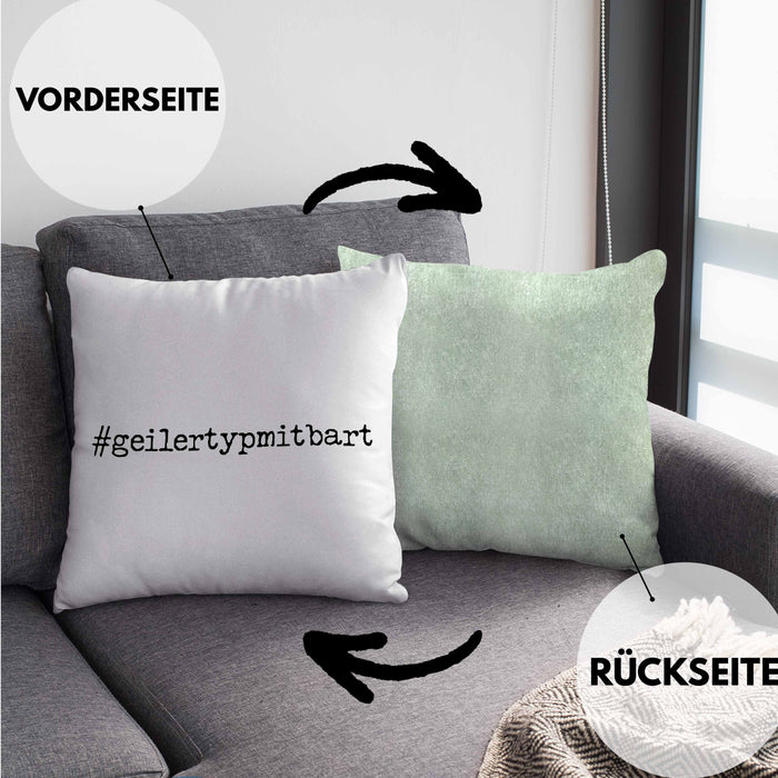 Bartträger Kissen mit Füllung 40x40 Geilertypmitbart Bart Geschenk Bart Lustig (Grau) Grün Trendation