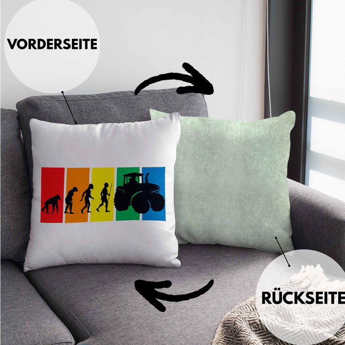 Lustige Traktor Kissen mit Füllung 40x40 Geschenk für Bauer Landwirt Evolution Grafik (Grau) Grün Trendation