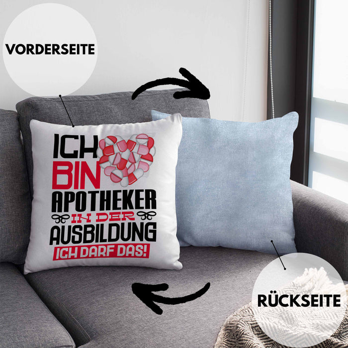 Apotheker Ausbildung Kissen mit Füllung 40x40 Geschenk Ich Bin Apotheker In Der Ausbildung Ich Darf Das Geschenkidee Spruch (Grau) Blau Trendation