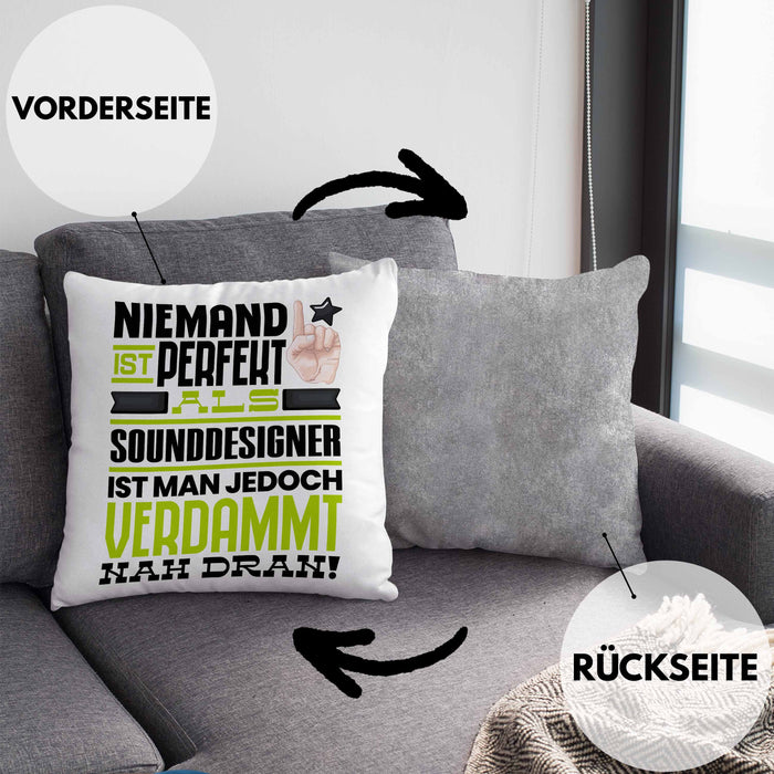 Sounddesigner Geschenk Kissen mit Füllung 40x40 Lustige Geschenkidee für Sounddesigner Geburtstag Niemand Ist Perfekt Aber Als Sounddesigner Ist Man Nah Dran (Grau) Grau Trendation
