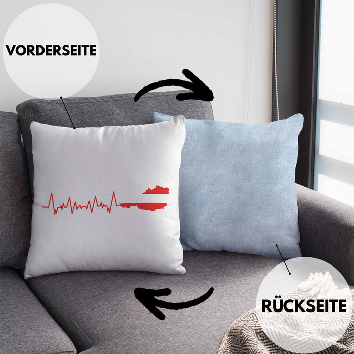 Austria Kissen mit Füllung 40x40 Geschenk Herzschlag Österreich Heimat Alpen EKG (Grau) Blau Trendation