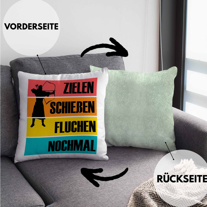 Bogenschießen Kissen mit Füllung 40x40 mit Bogenschütze Spruch - Geschenk für Pfeil und Bogen Fans Zielen Schießen Fluchen Nochmal (Grau) Grün Trendation