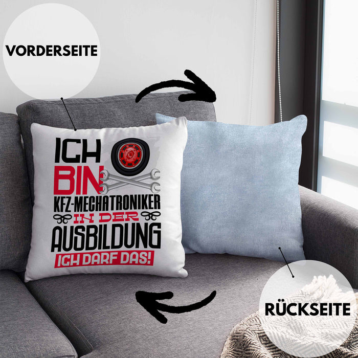 Kfz-Mechatroniker Ausbildung Kissen mit Füllung 40x40 Geschenk Ich Bin Kfz-Mechatroniker In Der Ausbildung Ich Darf Das Geschenkidee Spruch (Grau) Blau Trendation