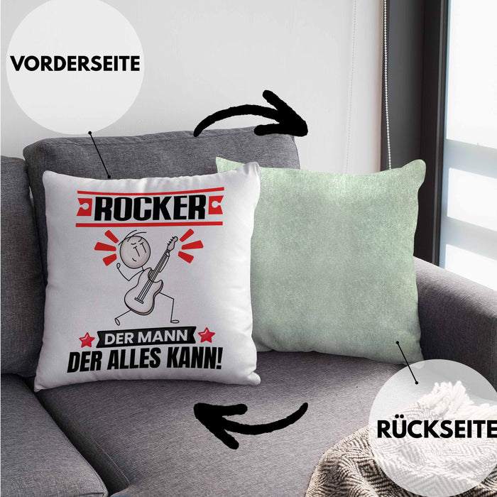 Rocker Kissen mit Füllung 40x40 Geschenk für Rocker Der Mann Der Alles Kann Geschenkidee zum Geburtstag (Grau) Grün Trendation