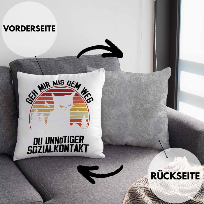 Lustige Kissen mit Füllung 40x40 Geschenk Geh Mir Aus Dem Weg DU Unnötiger Sozialkontakt Geschenkidee Frauen Sarkasmus Humor (Grau) Grau Trendation
