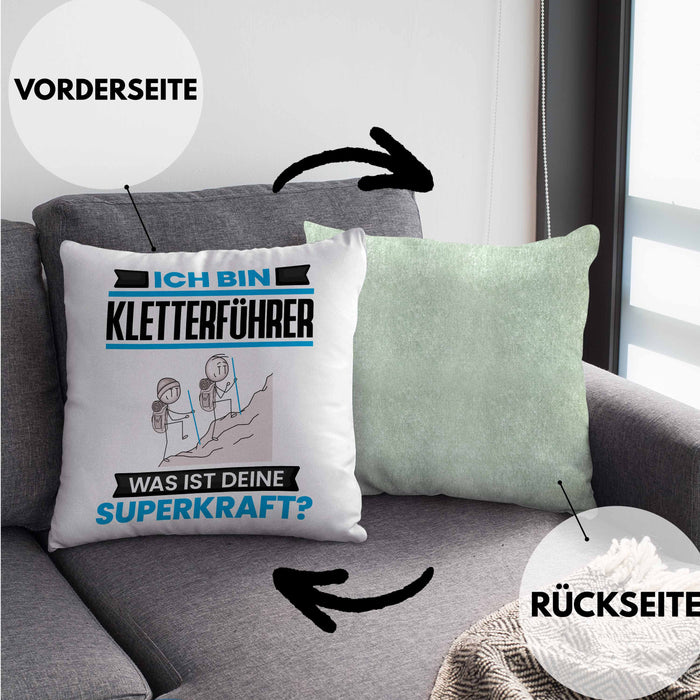 Kletterführer Kissen mit Füllung 40x40 Geschenk für Kletterführer Geburtstag Lustiger Spruch Was Ist Deine Superkraft (Grau) Grün Trendation