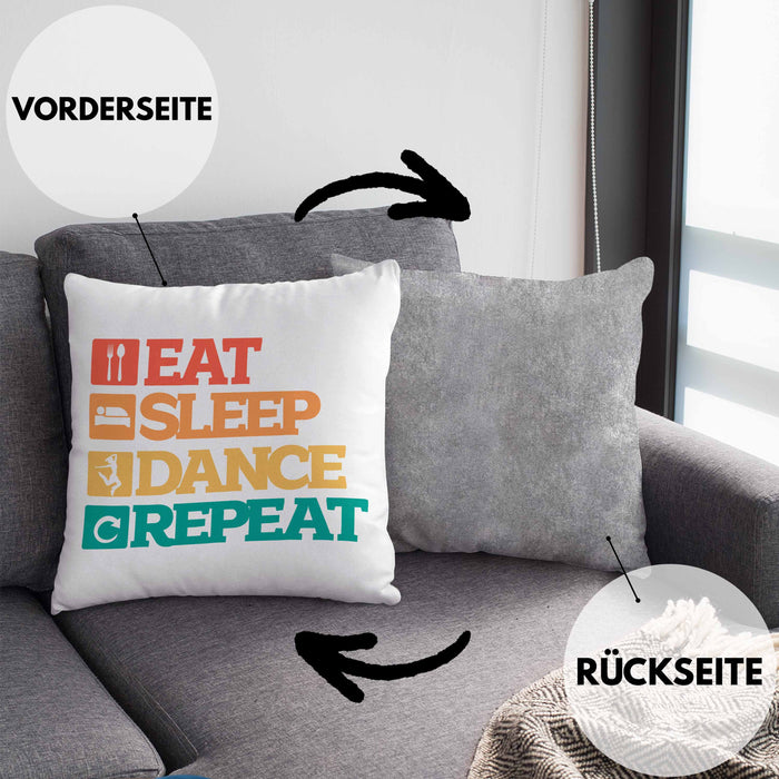 Lustige Tänzer Kissen mit Füllung 40x40 Geschenk für Tanzbegeisterte Tanzlehrer Grafik Eat Sleep Dance Repeat (Grau) Grau Trendation
