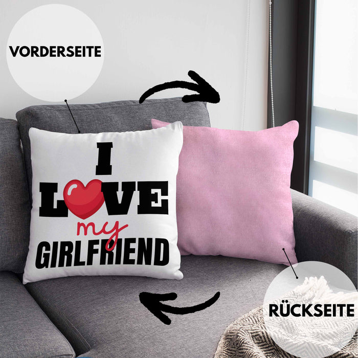 I Love My Girlfriend Kissen mit Füllung 40x40 Geschenk für Freund Beziehung Liebe Geschenkidee (Grau) Rosa Trendation