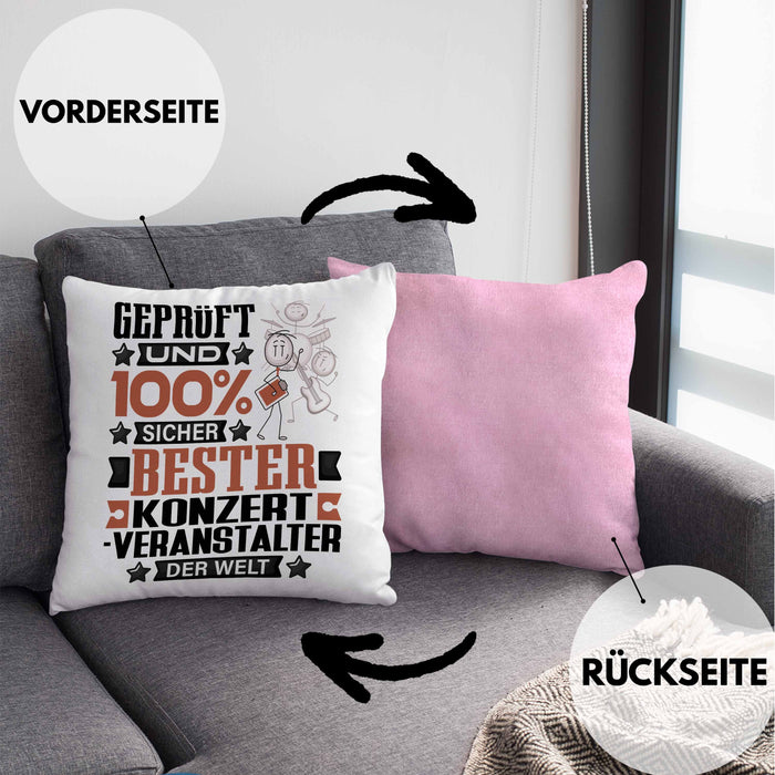 Konzertveranstalter Geschenk Lustiger Spruch für Konzertveranstalter Geschenkidee Bester Konzertveranstalter Der WeltKissen mit Füllung 40x40 (Grau) Rosa Trendation