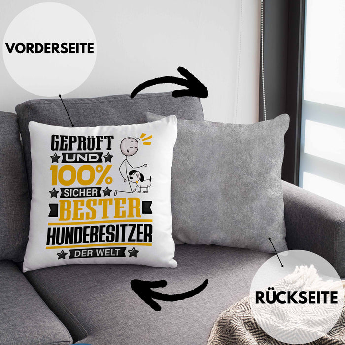 Hundebesitzer Geschenk Lustiger Spruch für Hundebesitzer Geschenkidee Bester Hundebesitzer Der WeltKissen mit Füllung 40x40 (Grau) Grau Trendation