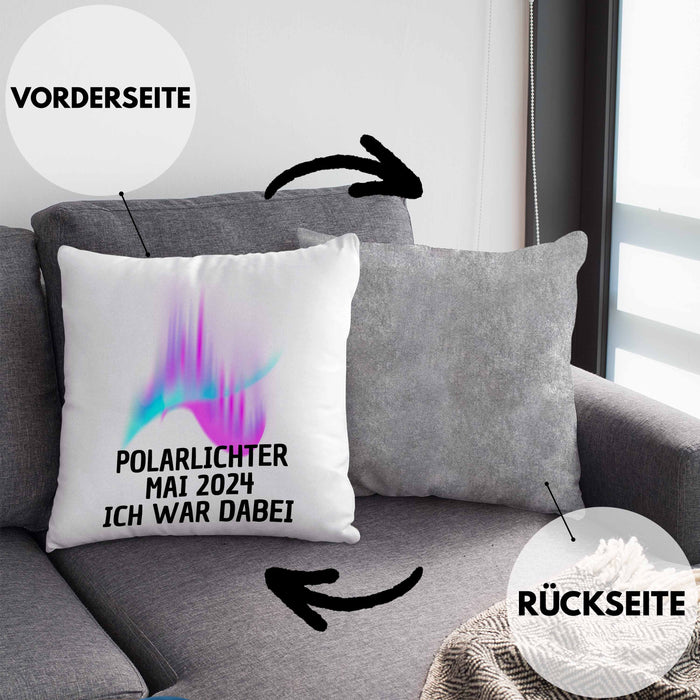 Polarlichter 2024 Kissen mit Füllung 40x40 Geschenk Ich War Dabei Polar-Lichter Polarlicht Heute Nochmal Polarlichter (Grau) Grau Trendation