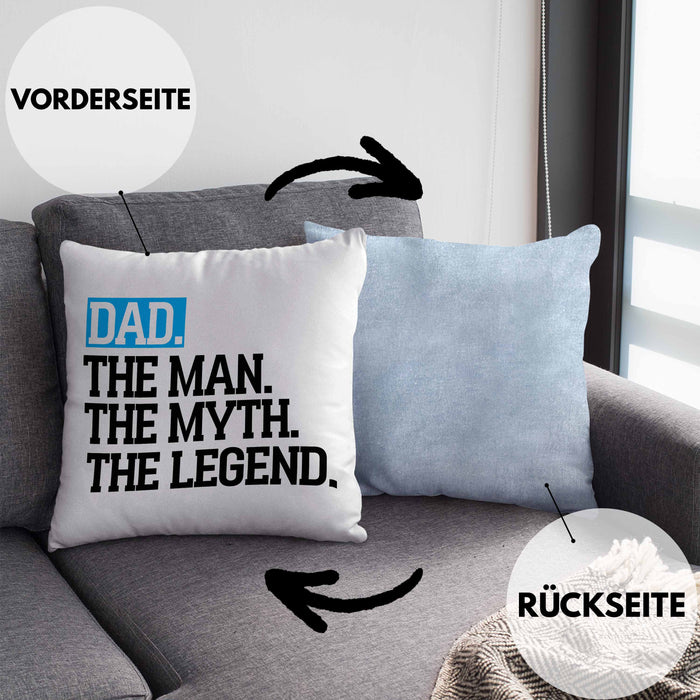 Kissen mit Füllung 40x40 für Vater Lustig "Dad The Man The Myth The Legend" Vatertag Spruch Geschenkidee (Grau) Blau Trendation
