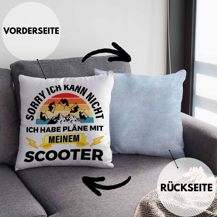 Scooter Roller Fahrer Geschenk Kissen mit Füllung 40x40 Scooterfahrer Geschenkidee Scooting Geschenkidee Jungs Profi Scooterfahrer Pro Grafik Stunts (Grau) Blau Trendation