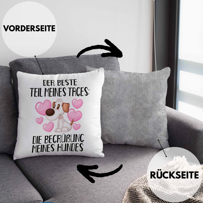 Hundebesitzer Kissen mit Füllung 40x40 Geschenk Bester Teil Des Tages Die Begrüßung Meines Hundes Geschenkidee Hunde Mama Frauchen Herrchen (Grau) Grau Trendation