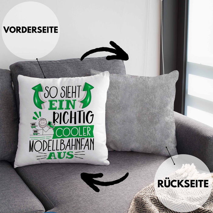 Modellbahnfan Kissen mit Füllung 40x40 So Sieht Ein Richtig Cooler Modellbahnfan Aus Geschenk Lustiger Spruch Geschenkidee (Grau) Grau Trendation