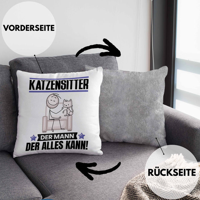 Katzensitter Kissen mit Füllung 40x40 Geschenk für Katzensitter Der Mann Der Alles Kann Geschenkidee zum Geburtstag (Grau) Grau Trendation