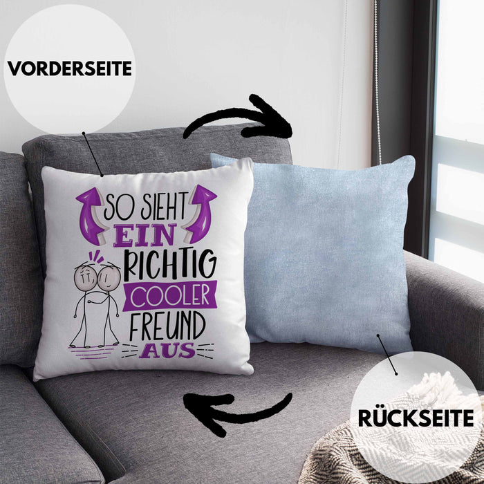 Bester Freund Kissen mit Füllung 40x40 Geschenk So Sieht Ein RIchtig Cooler Bester Freund Aus Geschenkidee Lustiger Spruch Geburtstag BFF (Grau) Blau Trendation