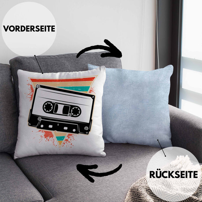 Nostalgie Kassette Geschenk Alte Straße 80er 90er Jahre GeschenkKissen mit Füllung 40x40 (Grau) Blau Trendation