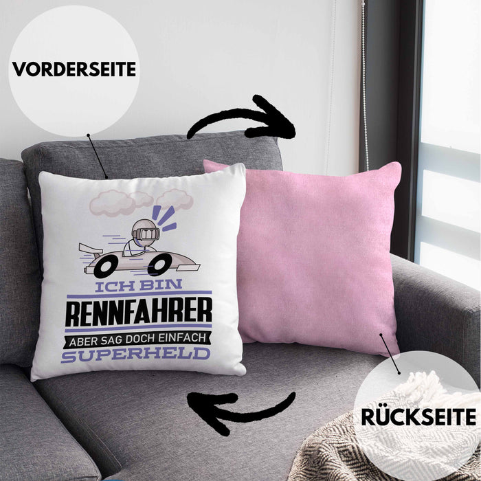 Rennfahrer Geschenk Kissen mit Füllung 40x40 Ich Bin Rennfahrer Aber Sag Doch Einfach Superheld Lustige Geschenkdiee für Rennfahrer (Grau) Rosa Trendation