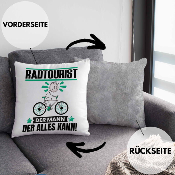 Radtourist Kissen mit Füllung 40x40 Geschenk für Radtourist Der Mann Der Alles Kann Geschenkidee zum Geburtstag (Grau) Grau Trendation