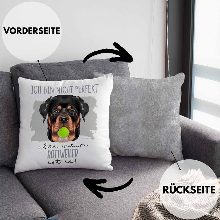 Rottweiler Besitzer Kissen mit Füllung 40x40 Geschenk Lustiger Spruch Geschenkidee Besitzerin Ich Bin Nicht toll Aber Mein Rottweiler Ist Es (Grau) Grau Trendation