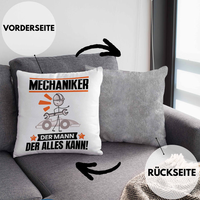 Mechaniker Kissen mit Füllung 40x40 Geschenk für Mechaniker Der Mann Der Alles Kann Geschenkidee zum Geburtstag (Grau) Grau Trendation