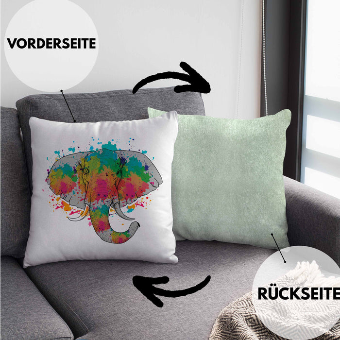 Elefant Kissen mit Füllung 40x40 Geschenk Für Elefanten-Liebhaber Geschenkidee Elefant Farbkleks (Grau) Grün Trendation