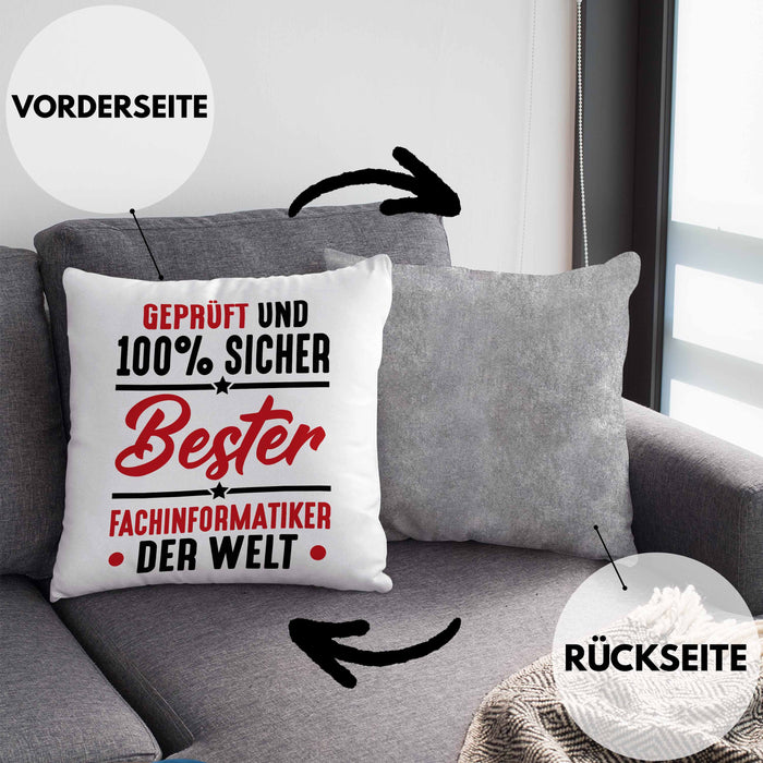 Fachinformatiker Geschenk Kissen mit Füllung 40x40 Geprüft Sicher Geschenkdiee für Fach-Finformatiker Geschenkdiee Spruch (Grau) Grau Trendation