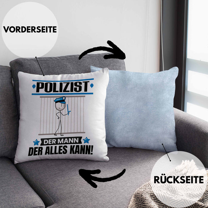 Polizist Kissen mit Füllung 40x40 Geschenk für Polizist Der Mann Der Alles Kann Geschenkidee zum Geburtstag (Grau) Blau Trendation