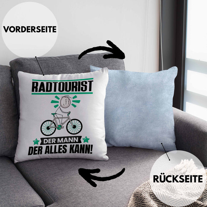 Radtourist Kissen mit Füllung 40x40 Geschenk für Radtourist Der Mann Der Alles Kann Geschenkidee zum Geburtstag (Grau) Blau Trendation