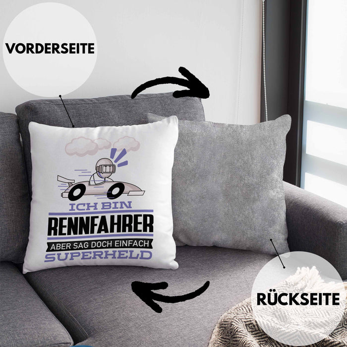Rennfahrer Geschenk Kissen mit Füllung 40x40 Ich Bin Rennfahrer Aber Sag Doch Einfach Superheld Lustige Geschenkdiee für Rennfahrer (Grau) Grau Trendation