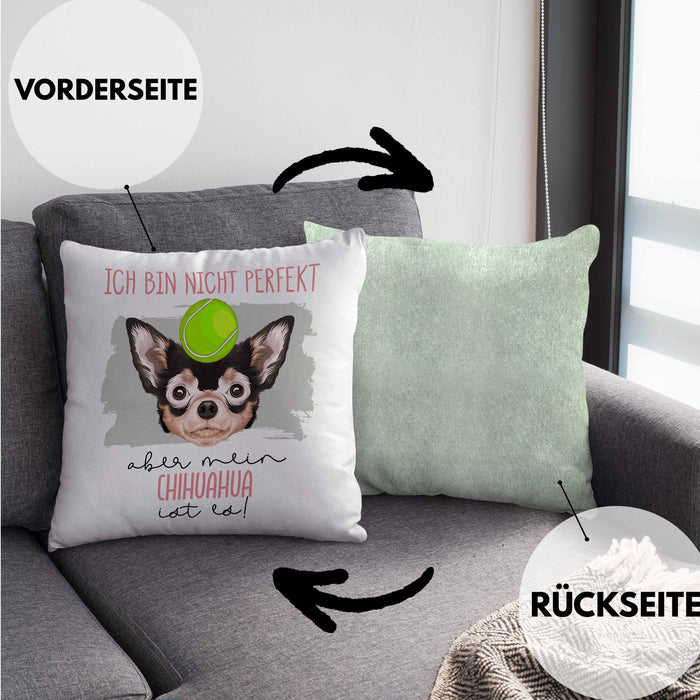 Chihuahua Besitzer Kissen mit Füllung 40x40 Geschenk Lustiger Spruch Geschenkidee Besitzerin Ich Bin Nicht toll Aber Mein Chihuahua Ist Es (Grau) Grün Trendation
