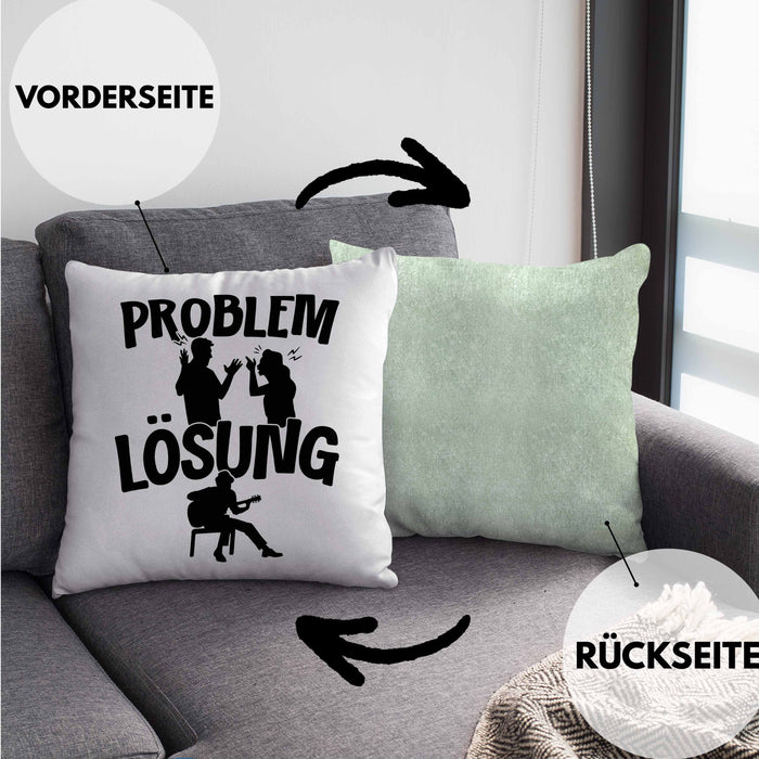 Gitarrist Kissen mit Füllung 40x40 Geschenk für Gitarrenspieler Männer Geschenkidee Problem und Lösung Gitarre (Grau) Grün Trendation