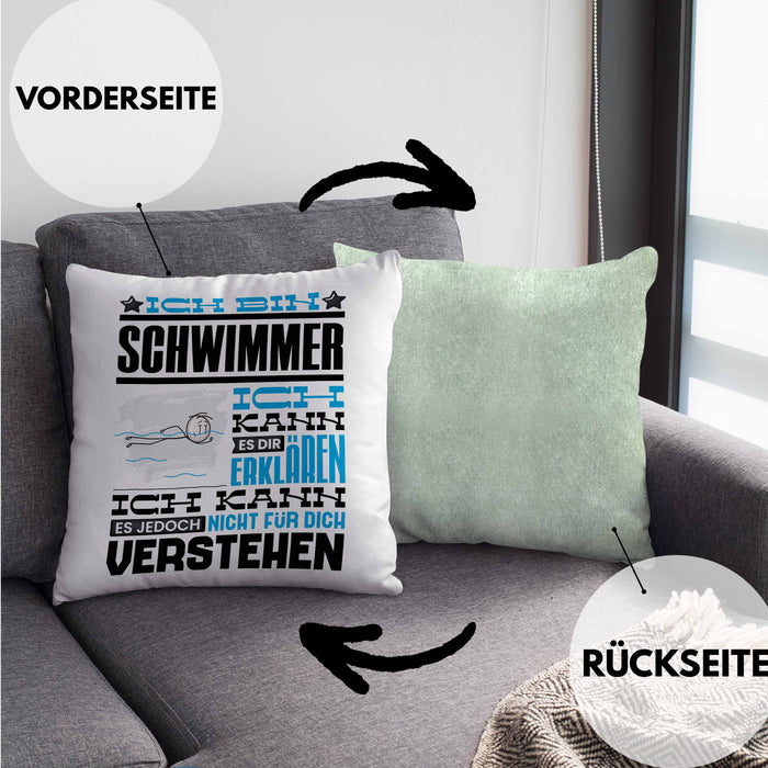 Schwimmer Geschenk Kaffee-Kissen mit Füllung 40x40 Geschenkidee für Schwimmer Ich Bin Schwimmer Ich Kann Es Dir Erklären Jedoch Nicht Für Dich Verstehen Spruch Lustig (Grau) Grün Trendation