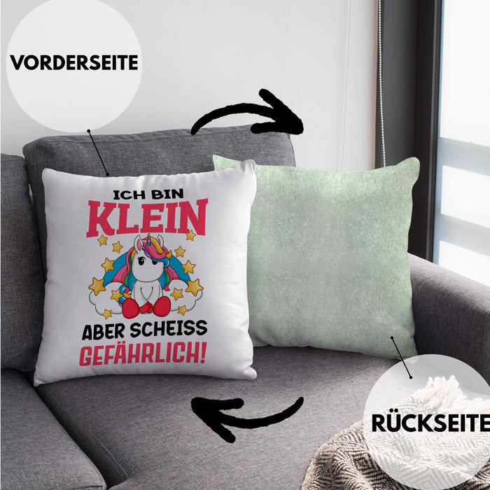 Klein Aber Sch Gefährlich Lustige Einhorn Kissen mit Füllung 40x40 mit Spruch Geschenkidee Einhornfans (Grau) Grün Trendation