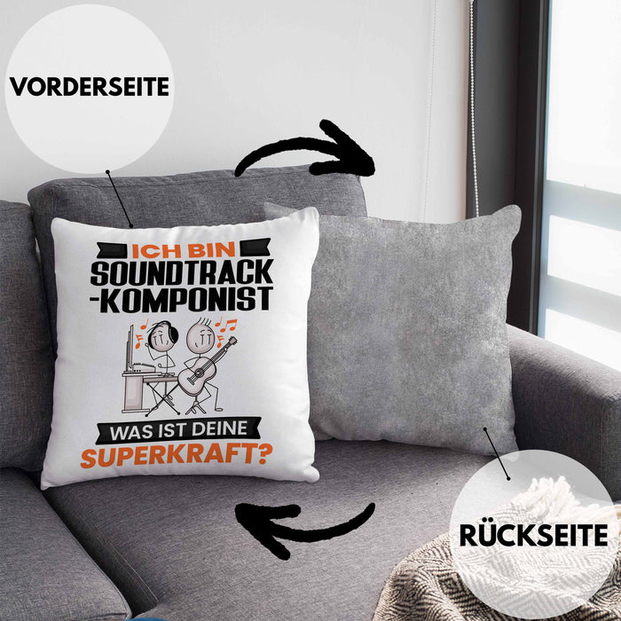 Soundtrack-Komponist Kissen mit Füllung 40x40 Geschenk für Soundtrack-Komponist Geburtstag Lustiger Spruch Was Ist Deine Superkraft (Grau) Grau Trendation