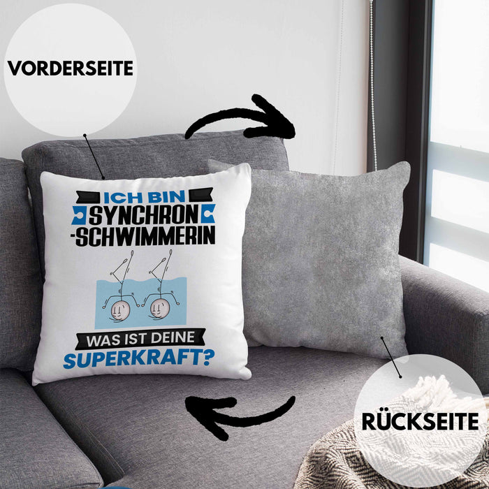 Synchronschwimmerin Kissen mit Füllung 40x40 Geschenk für Synchronschwimmerin Geburtstag Lustiger Spruch Was Ist Deine Superkraft (Grau) Grau Trendation