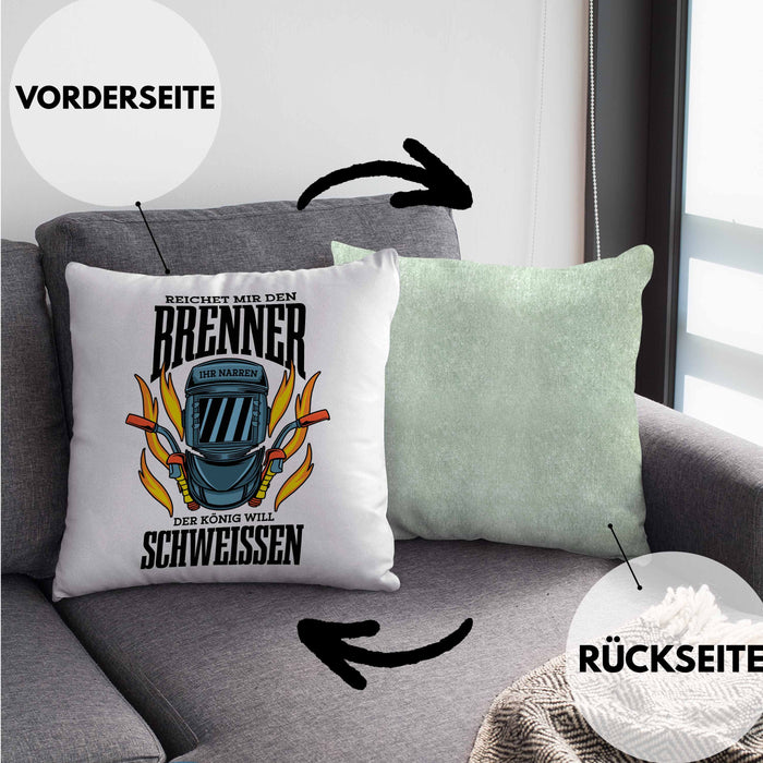 Schweißen Kissen mit Füllung 40x40 Geschenk Schmied Schweißer Geschenkidee Metallbauer (Grau) Grün Trendation