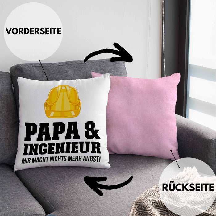 Ingenieur Papa Kissen mit Füllung 40x40 Gadget Geschenk Ingeneur Geschenkidee (Grau) Rosa Trendation