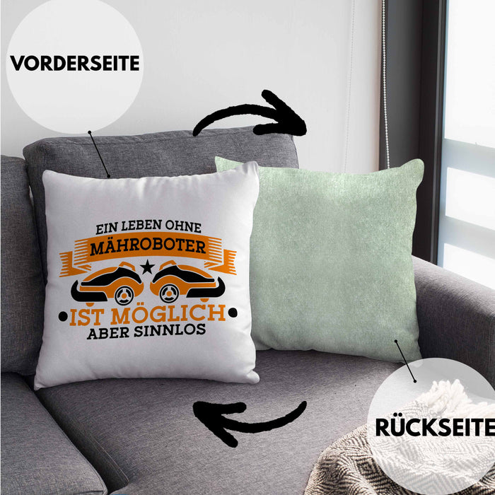 Lustige Kissen mit Füllung 40x40 für Mähroboter-Fans - Geschenkidee für Gartenliebhaber (Grau) Grün Trendation