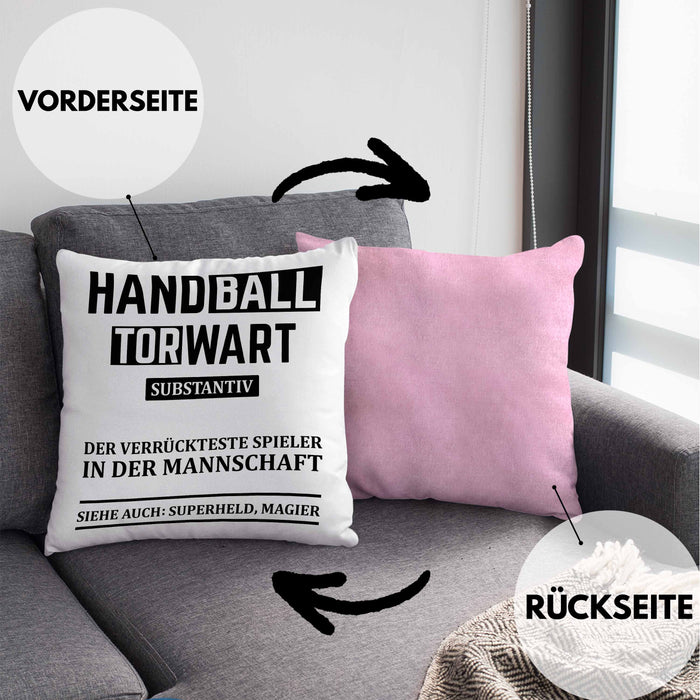 Handball Torwart Geschenk Kissen mit Füllung 40x40 Geschenkidee Handball-Spieler Handballspielerin Mädchen Jungs (Grau) Rosa Trendation