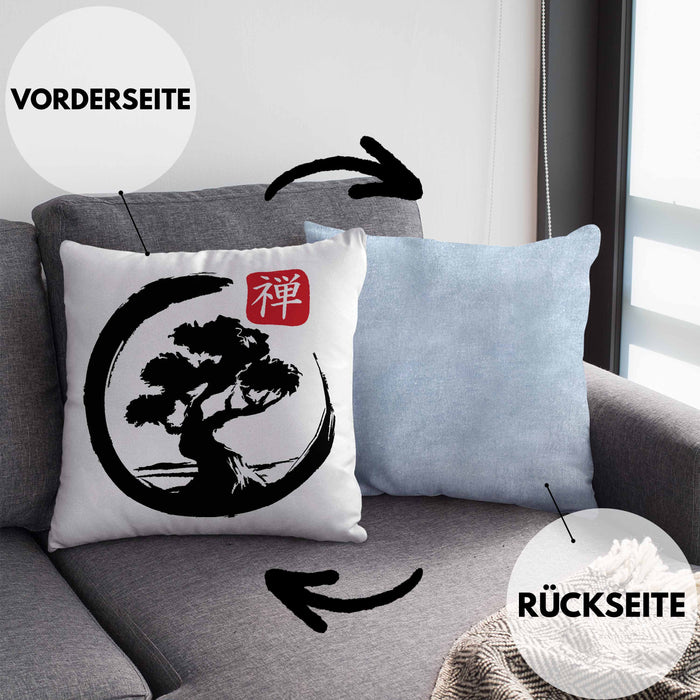 Lustige Bonsai Kissen mit Füllung 40x40 Geschenk für Bonsai-Liebhaber Silhoette (Grau) Blau Trendation