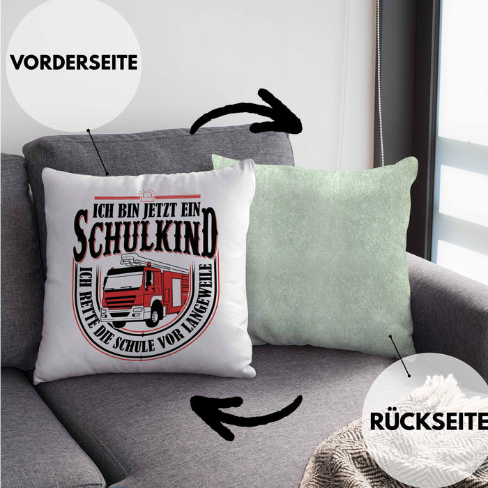 Einschulung Geschenk Jungs Kissen mit Füllung 40x40 Ich Bin Jetzt Ein Schulkind Ich Rette Die Schule Vor Langeweiele 1. Schultag Geschenkidee (Grau) Grün Trendation
