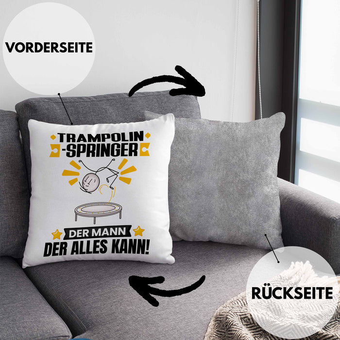 Trampolinspringer Kissen mit Füllung 40x40 Geschenk für Trampolinspringer Der Mann Der Alles Kann Geschenkidee zum Geburtstag (Grau) Grau Trendation