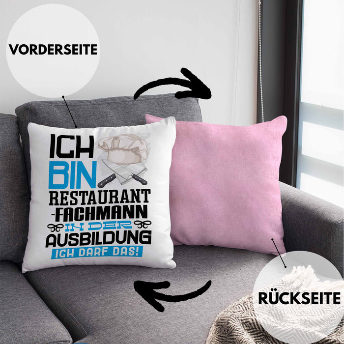 Restaurantfachmann Ausbildung Kissen mit Füllung 40x40 Geschenk Ich Bin Restaurantfachmann In Der Ausbildung Ich Darf Das Geschenkidee Spruch (Grau) Rosa Trendation