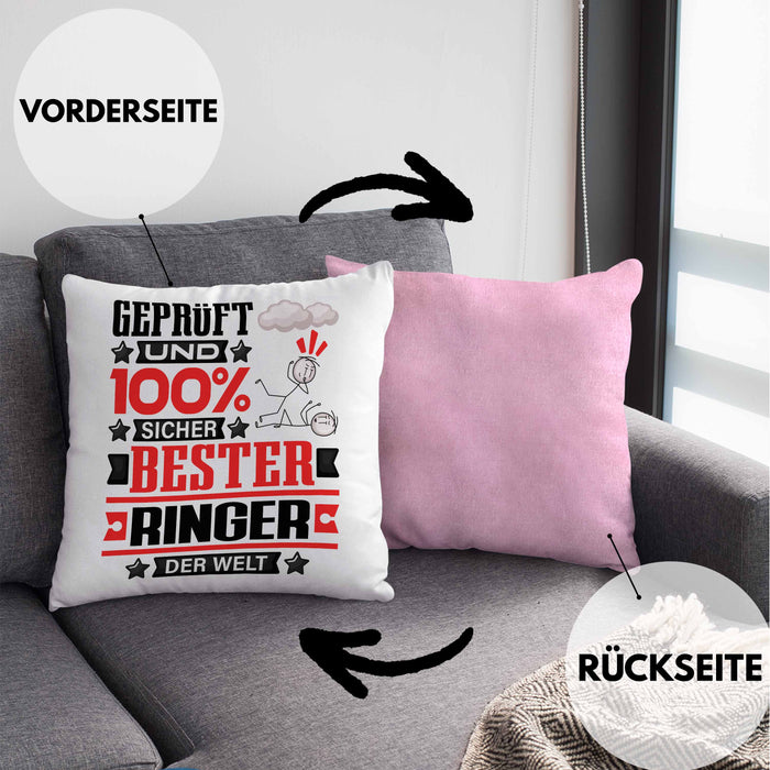 Ringer Geschenk Lustiger Spruch für Ringer Geschenkidee Bester Ringer Der WeltKissen mit Füllung 40x40 (Grau) Rosa Trendation