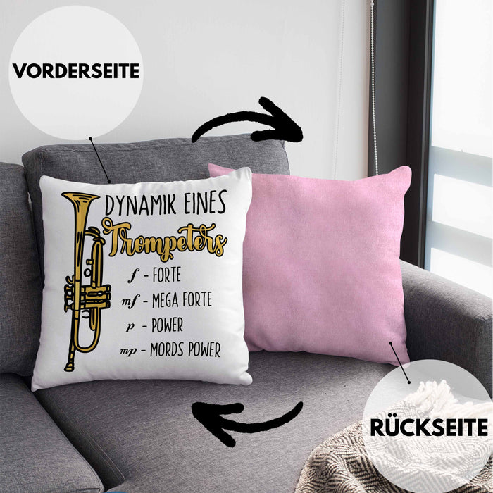Lustige Trompete Kissen mit Füllung 40x40 Geschenk für Trompeten-Spieler (Grau) Rosa Trendation